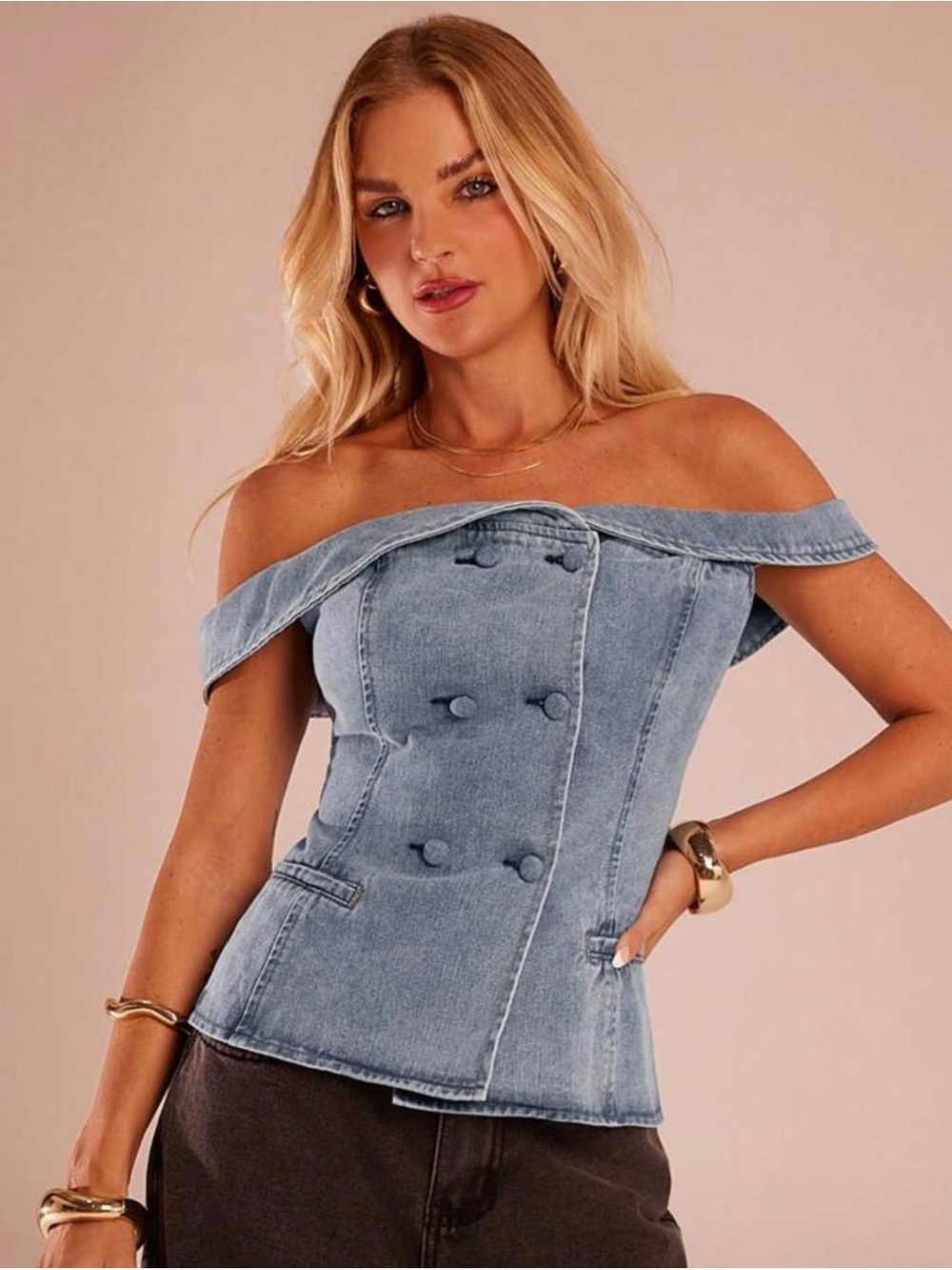 Off-the-Shoulder Light Denim Corset Top